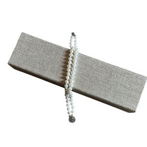 Cultured Pearl 8” Double Strand Bracelet 14K White Gold-Filled Filigree Clasp